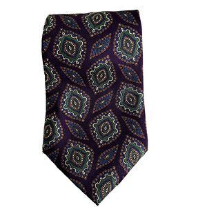 Claybrooke Vintage Silk Tie, Purple Geometric 58” Long 4" Wide USA Made